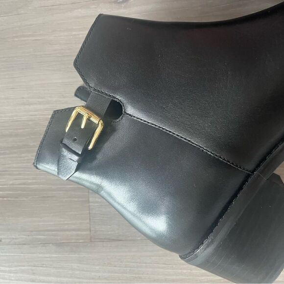 Cole Haan Black Heeled Boots with Gold Buckle - Picture 2 of 6